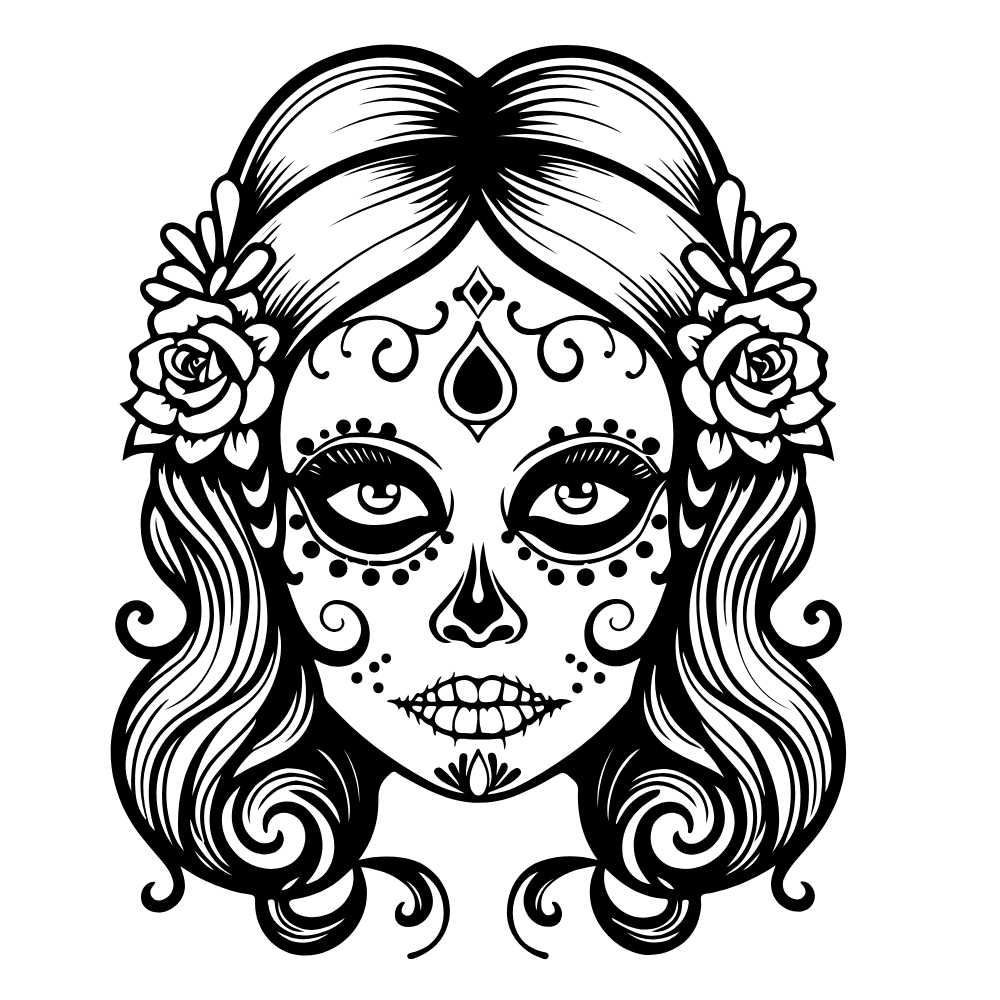 female sugar skull day of the dead coloring pages