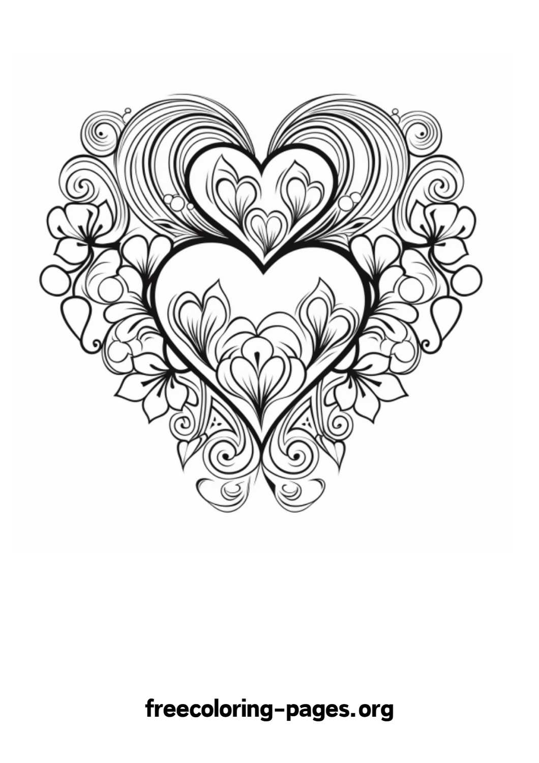 Valentine Day Hearts and Flowers Card Coloring Page Free Printable