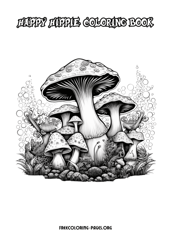 Easy and Printable Hippie Mushrooms Coloring Pages: