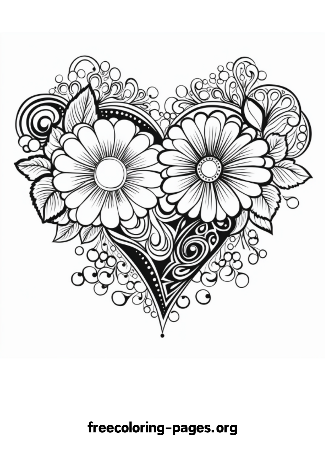 Valentine Day Hearts and Flowers Card Coloring Page Free Printable