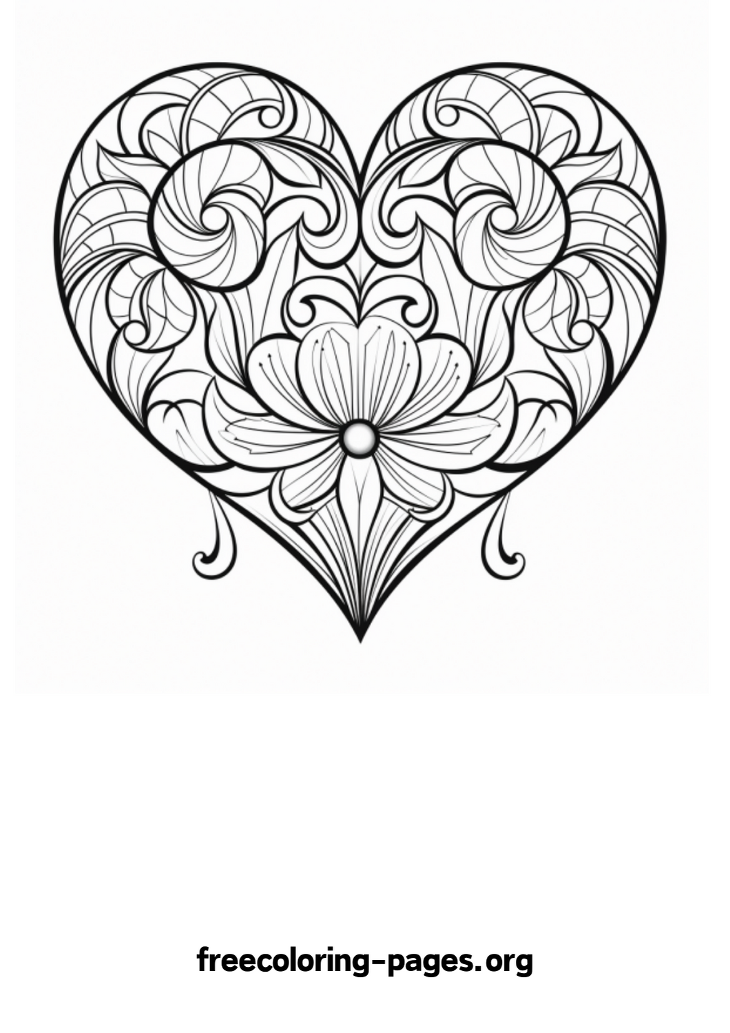 Valentine Day Hearts and Flowers Card Coloring Page Free Printable