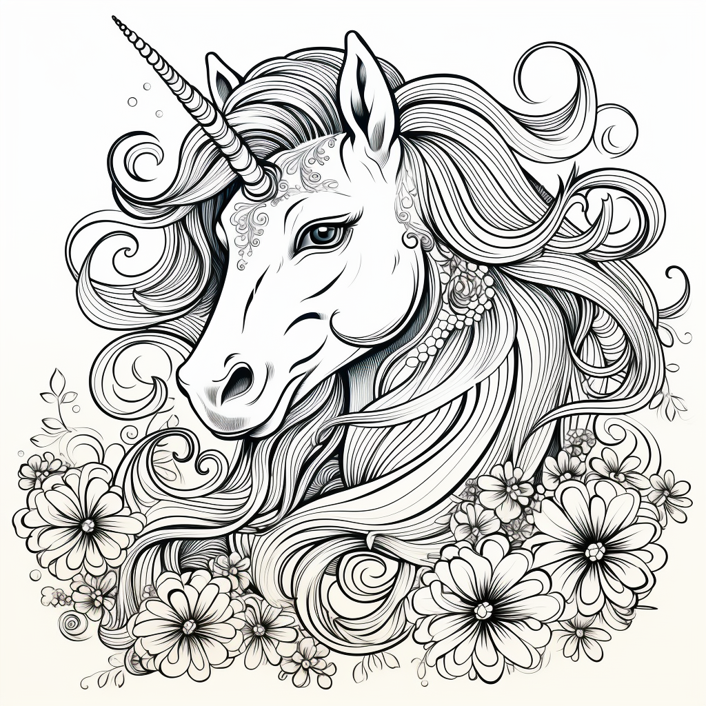 black and white fantasy unicorn coloring page