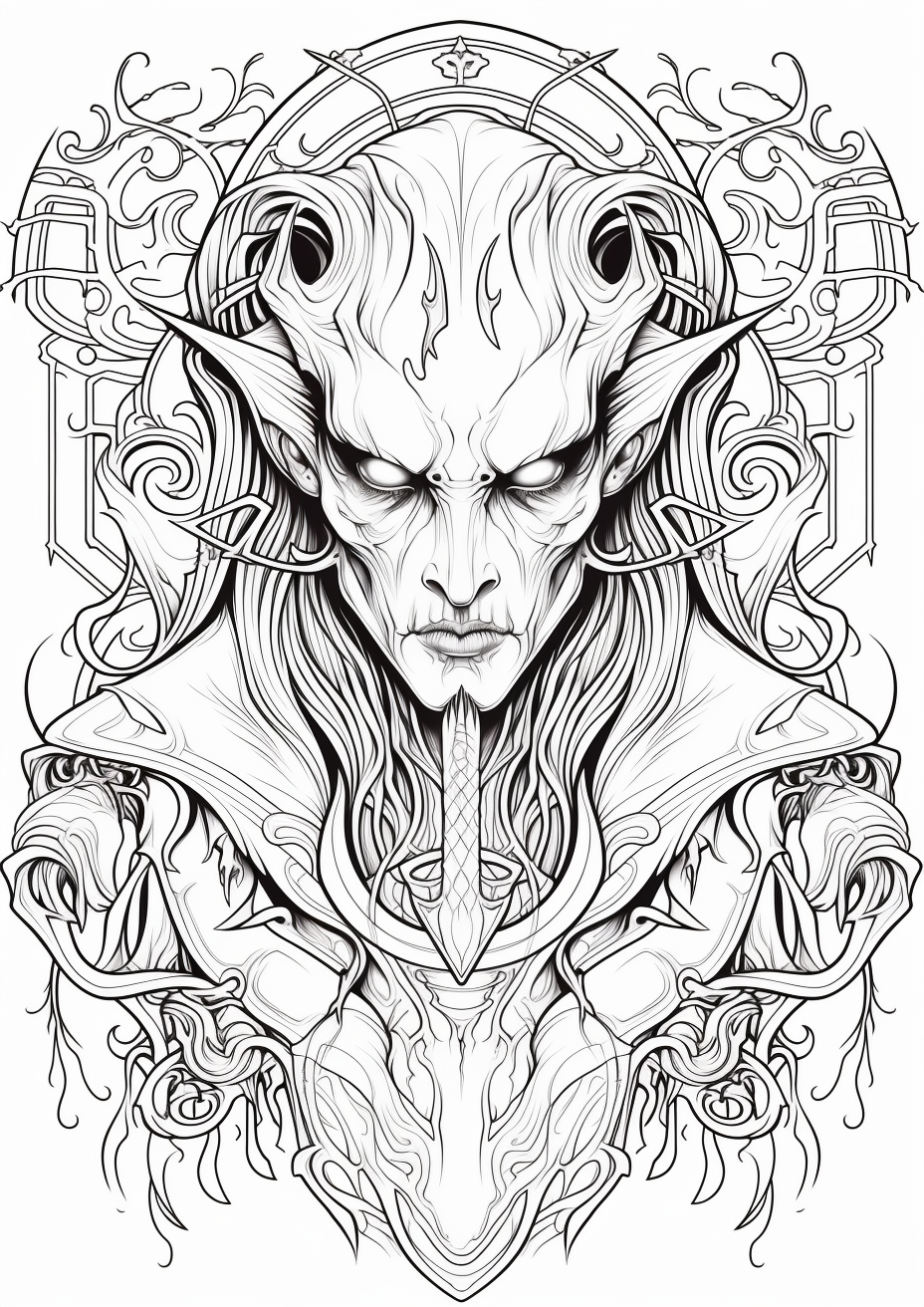 black and white fantasy vamprie creature coloring page