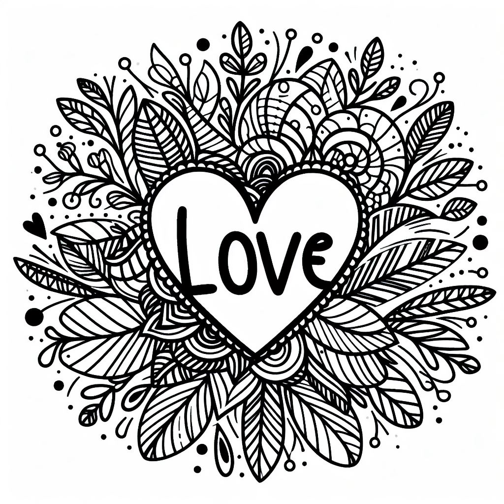 Valentine Day Hearts and Flowers Card Coloring Page Free Printable