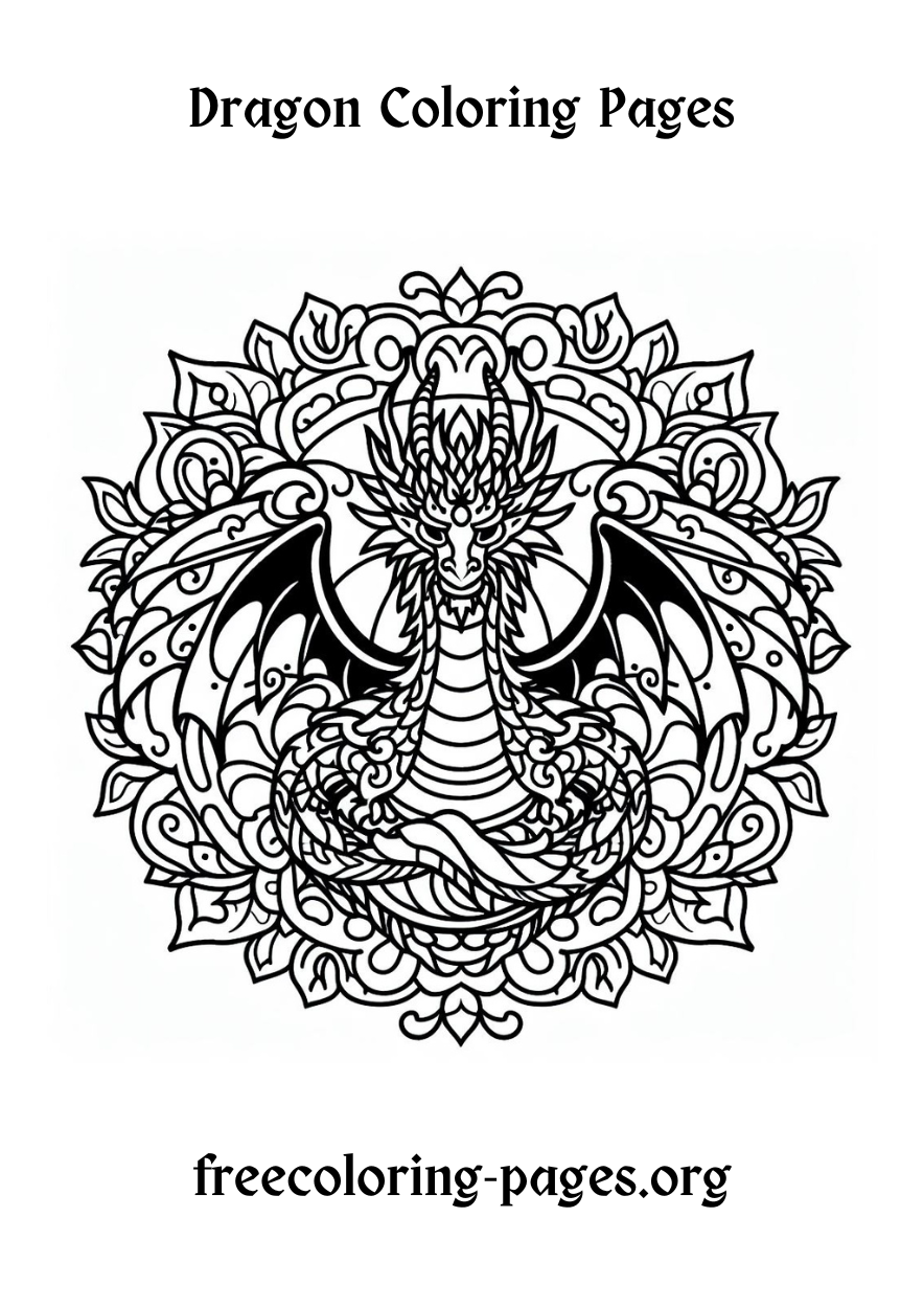 free printabble fantasy dragon coloring page