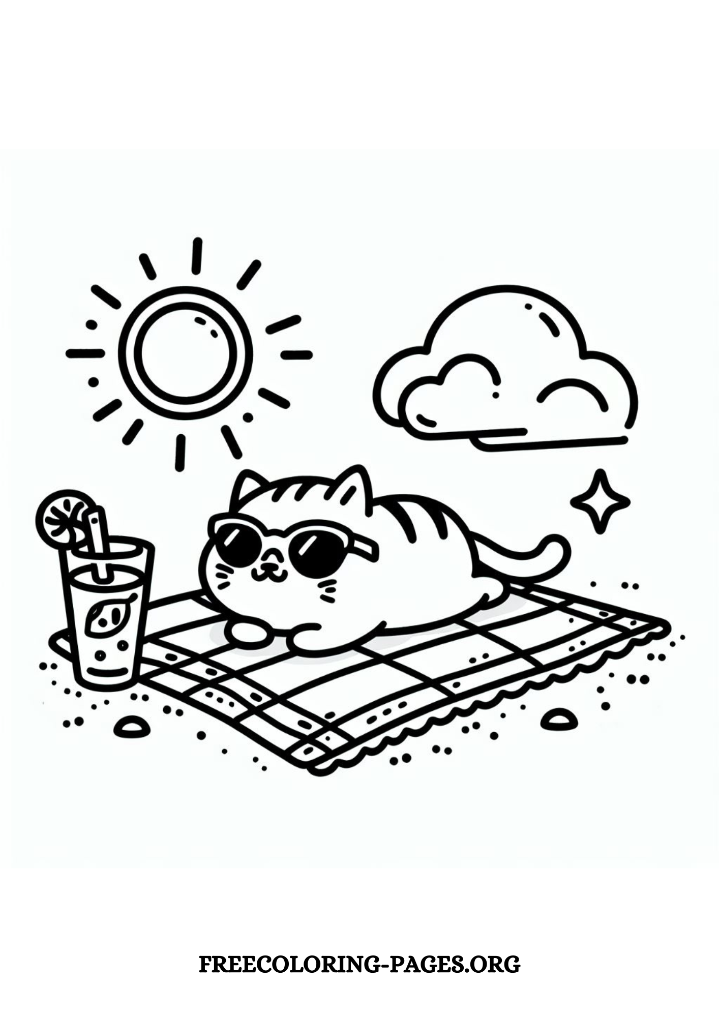 summer cat free printable coloring page for kids and adults