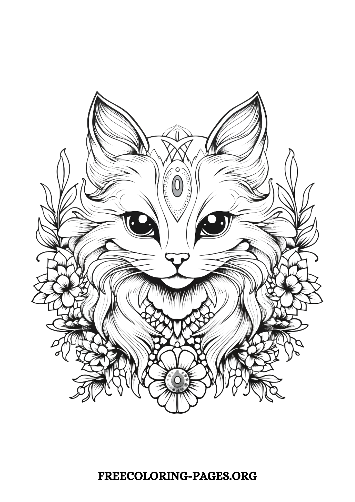 cat mandala free printable coloring page for kids and adults