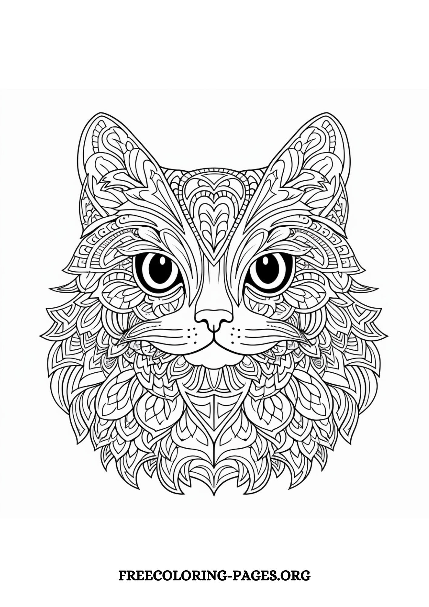 cat mandala free printable coloring page for kids and adults