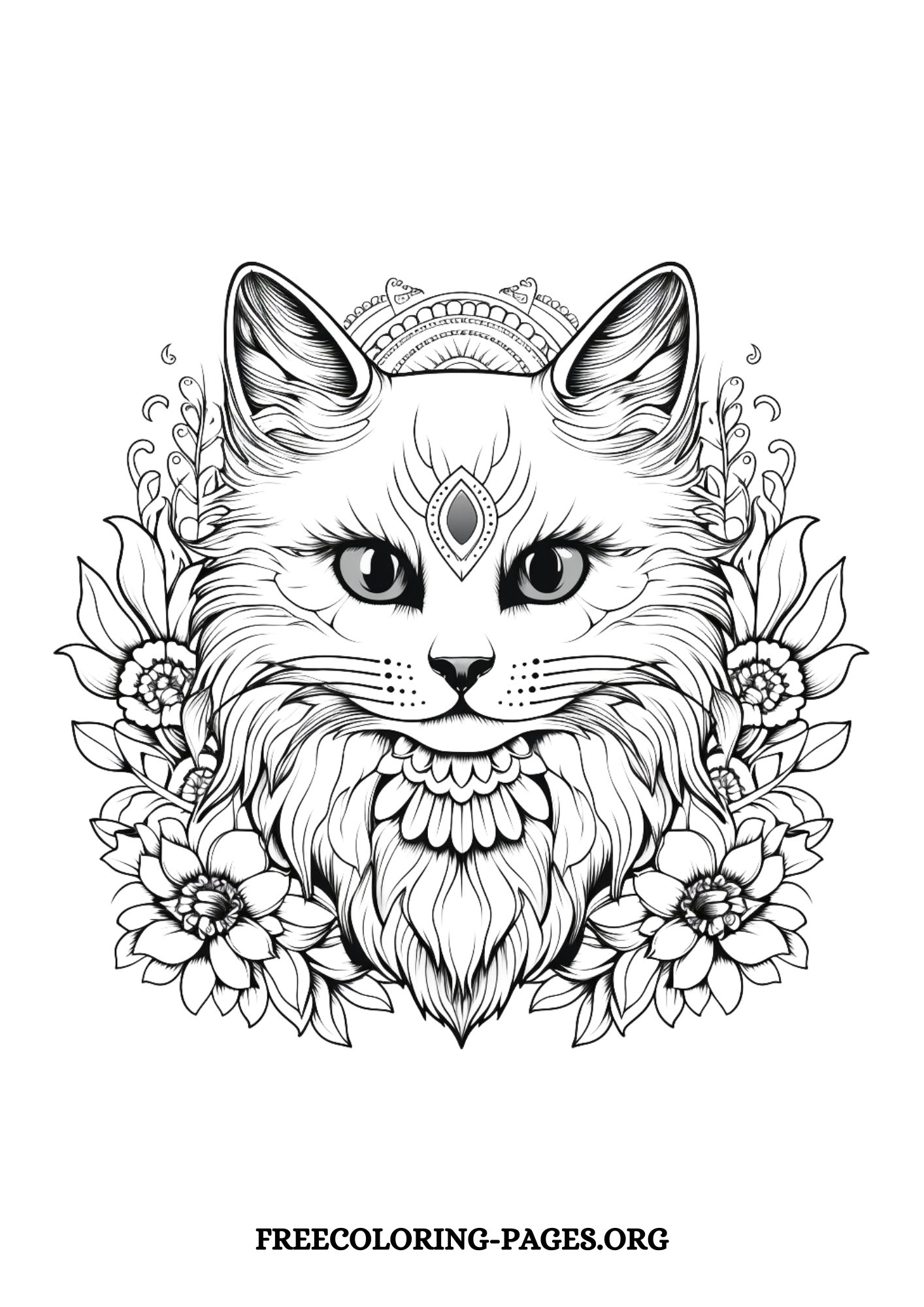 cat mandala free printable coloring page for kids and adults