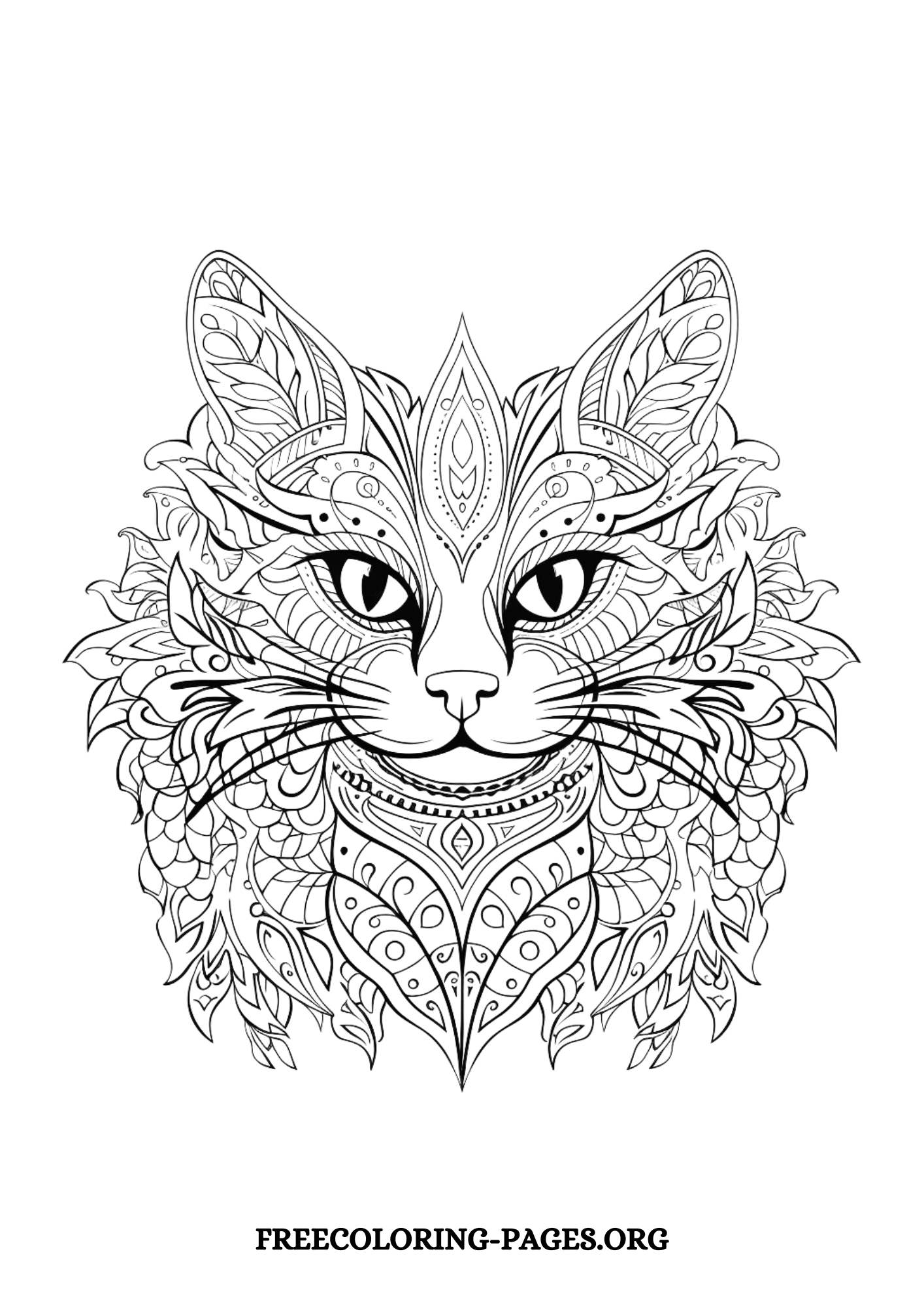 cat mandala free printable coloring page for kids and adults