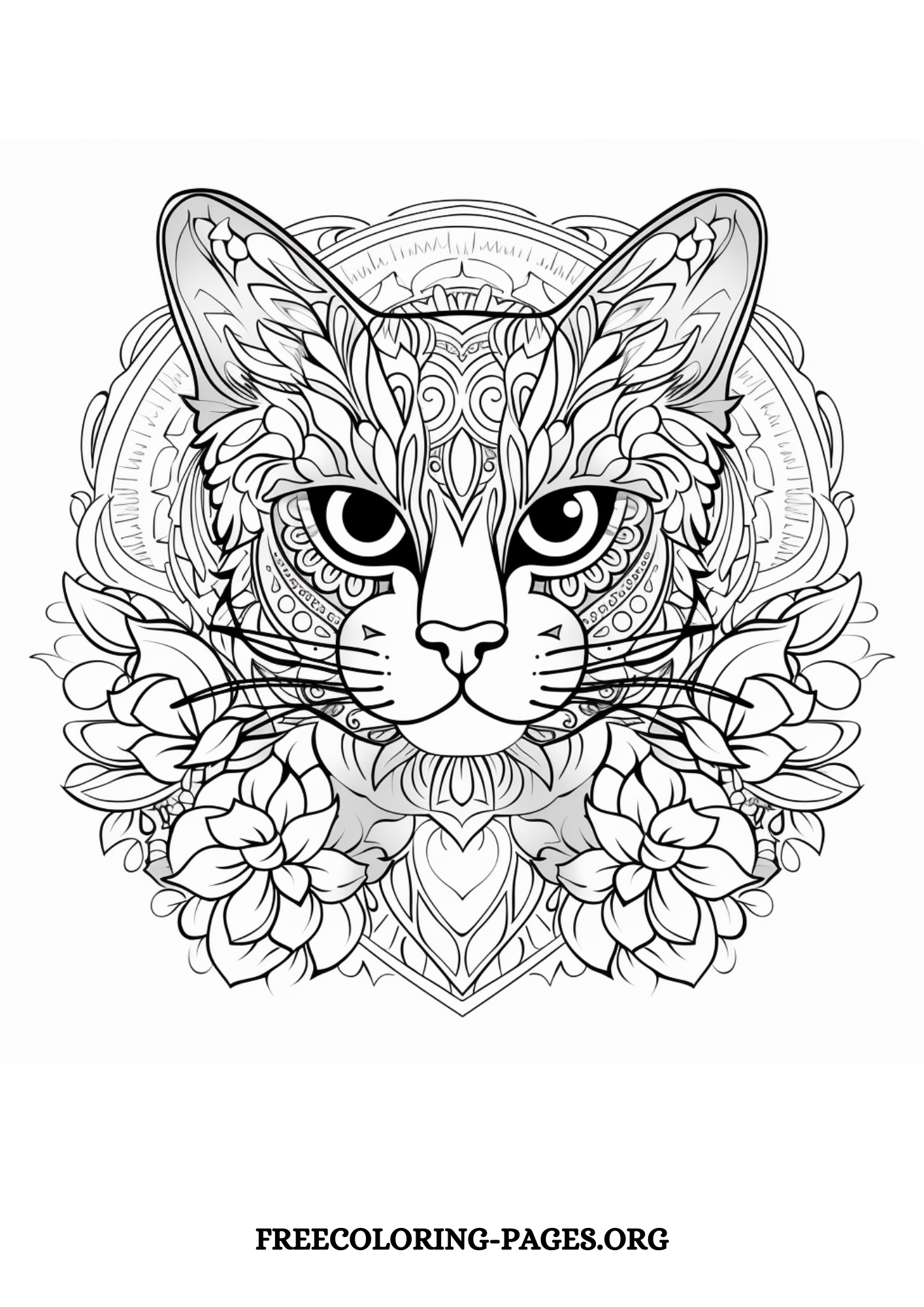 cat mandala free printable coloring page for kids and adults