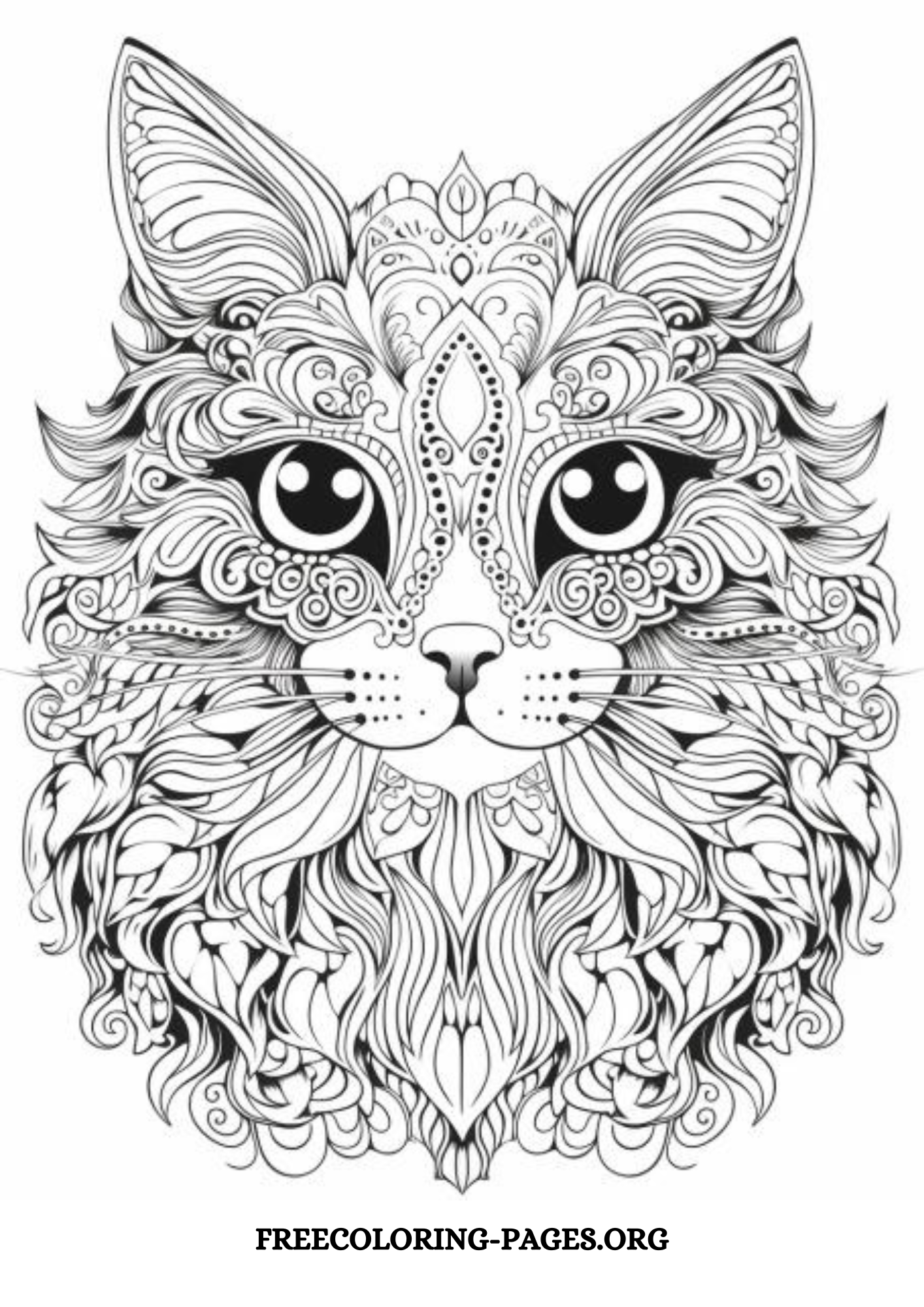 cat mandala free printable coloring page for kids and adults