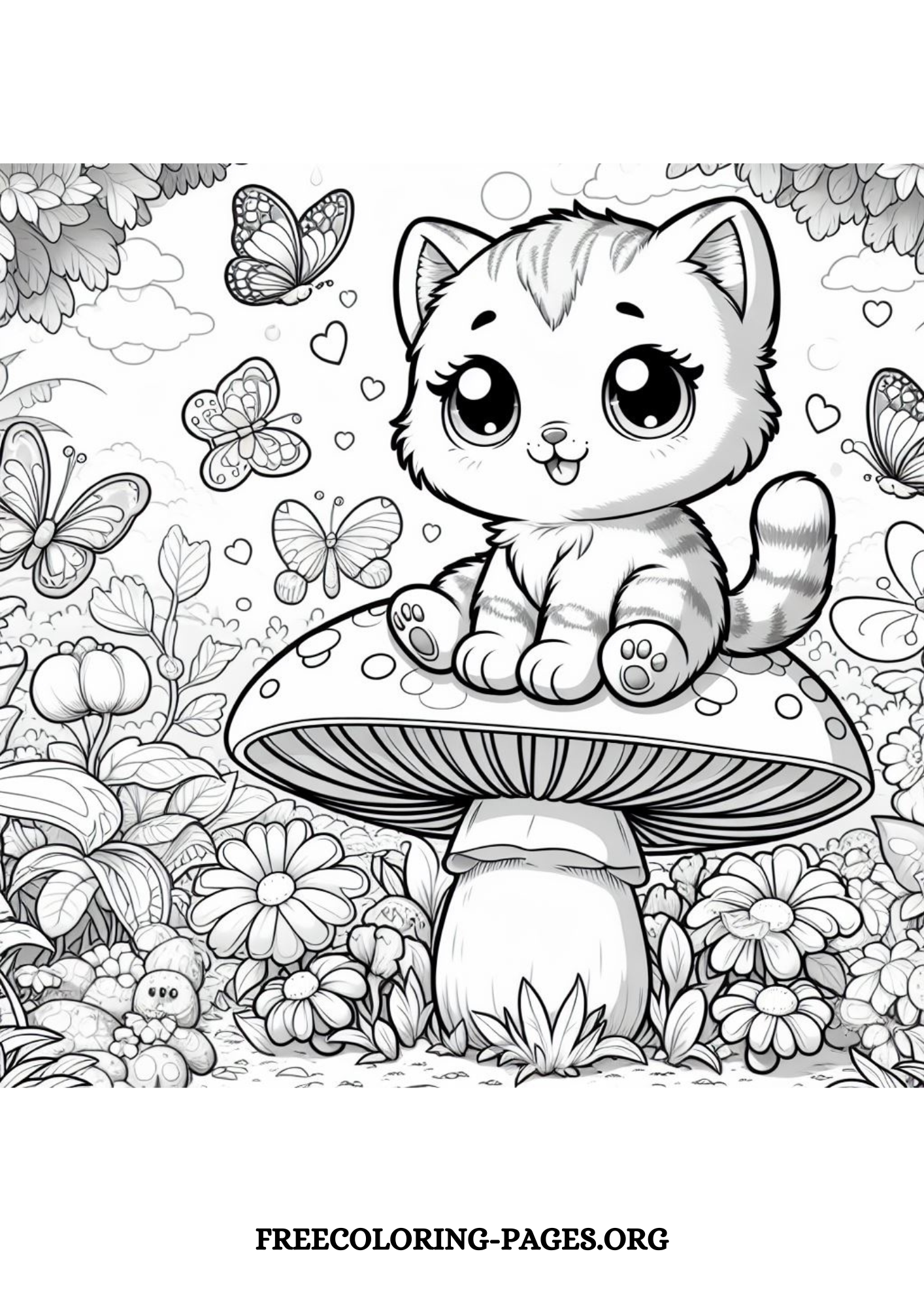 summer cat free printable coloring page for kids and adults