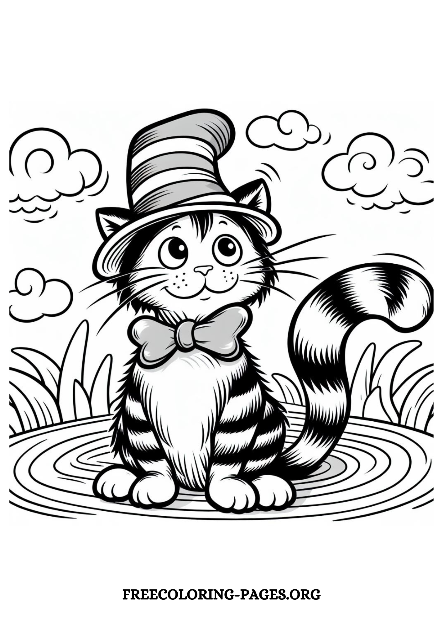 cat in the hat free printable coloring page for kids and adults