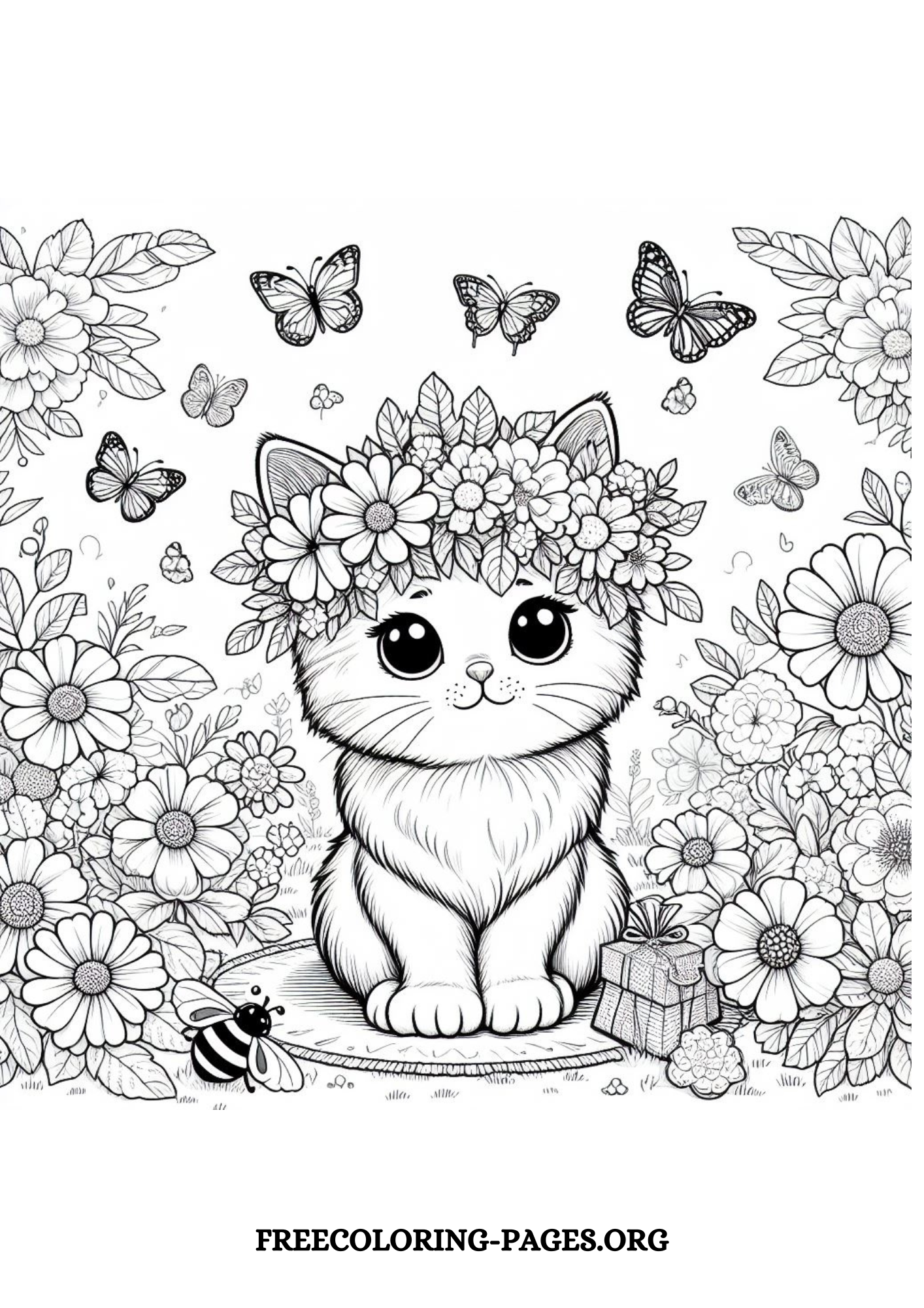 summer cat free printable coloring page for kids and adults