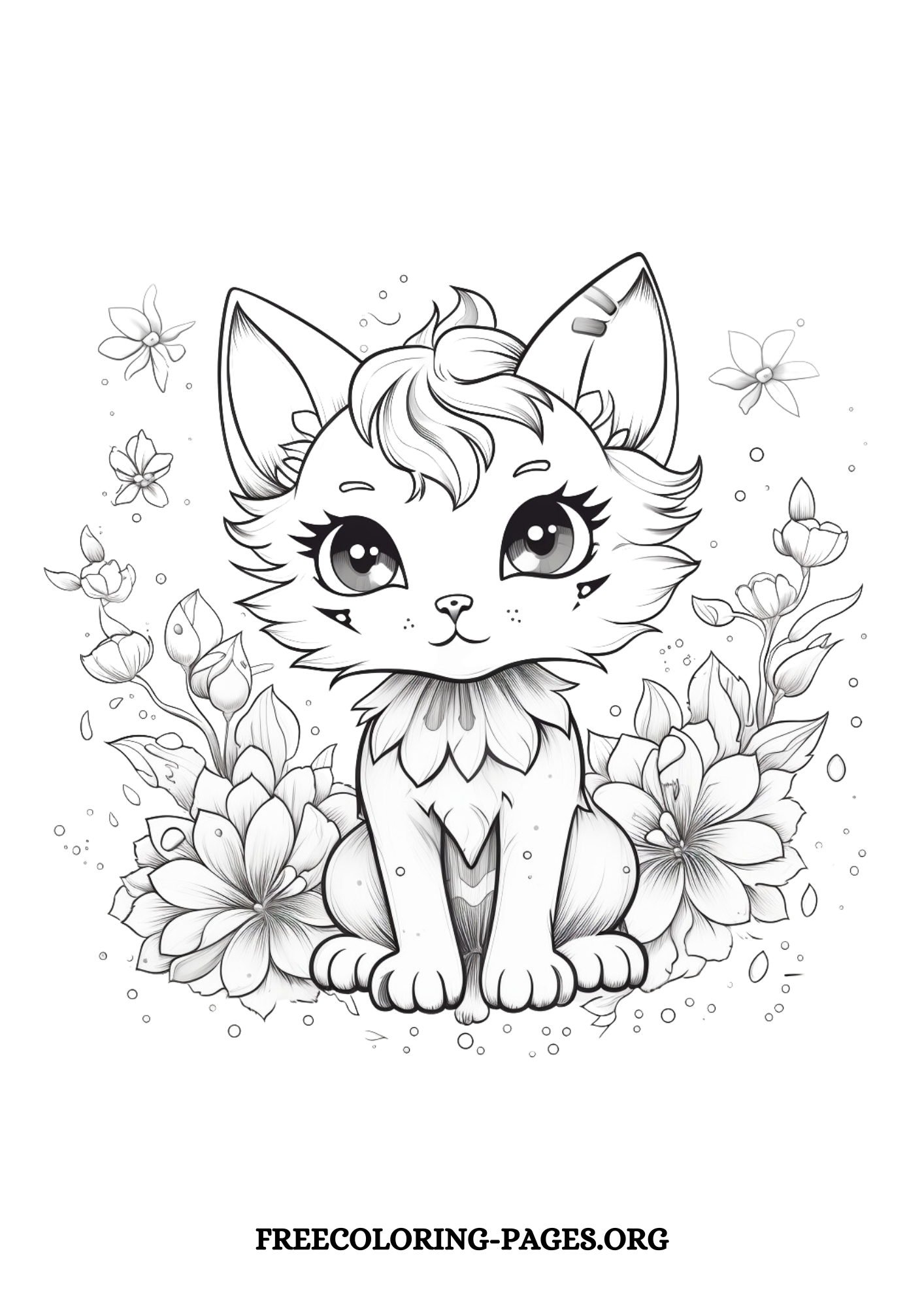 kawaii anime cat free printable coloring page for kids and adults