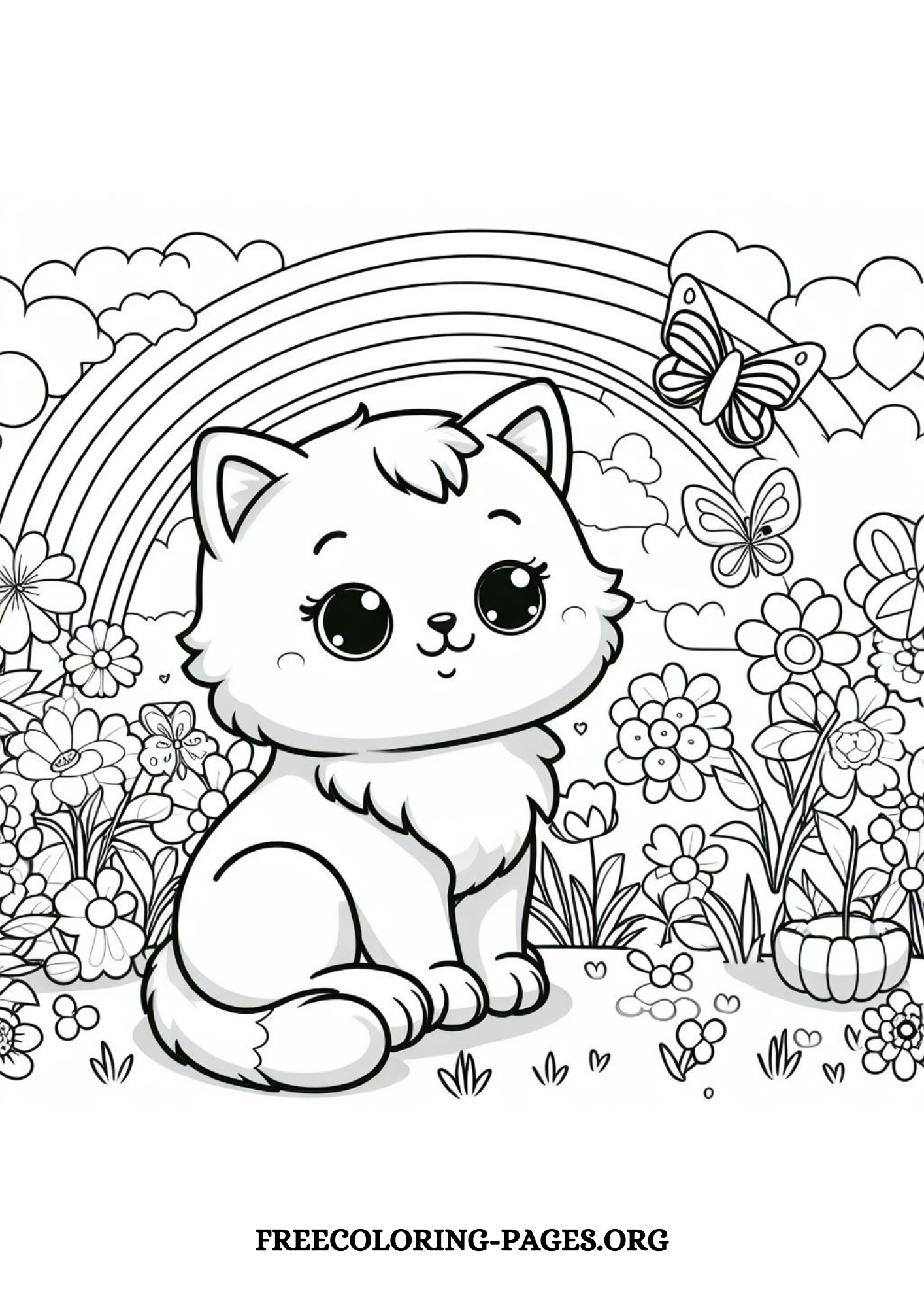 summer cat free printable coloring page for kids and adults