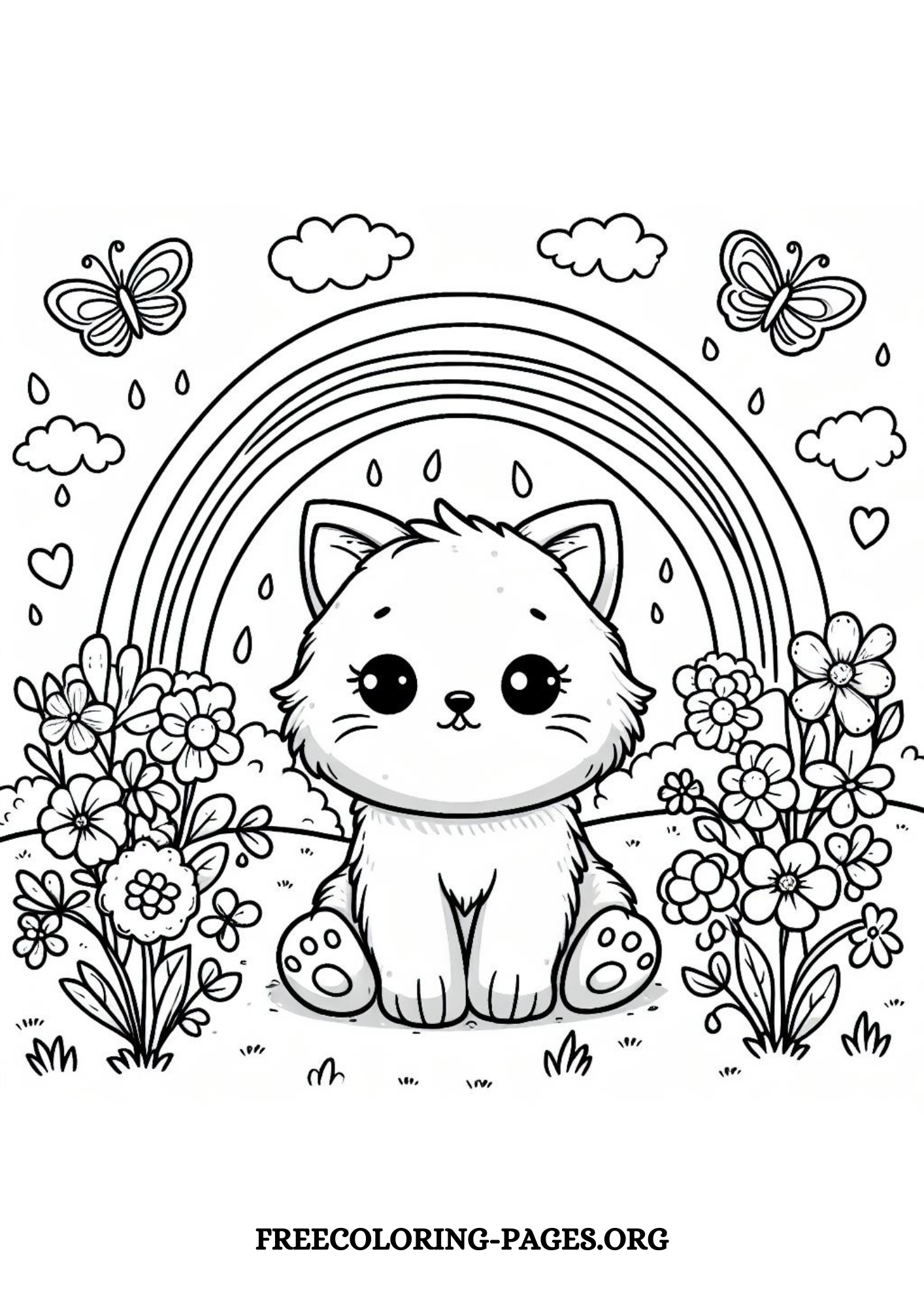 summer cat free printable coloring page for kids and adults