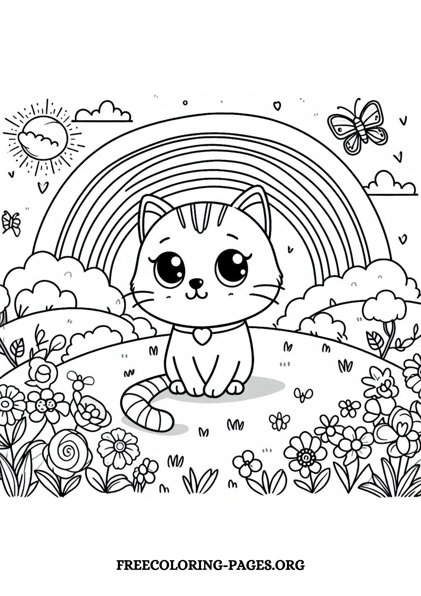 summer cat free printable coloring page for kids and adults