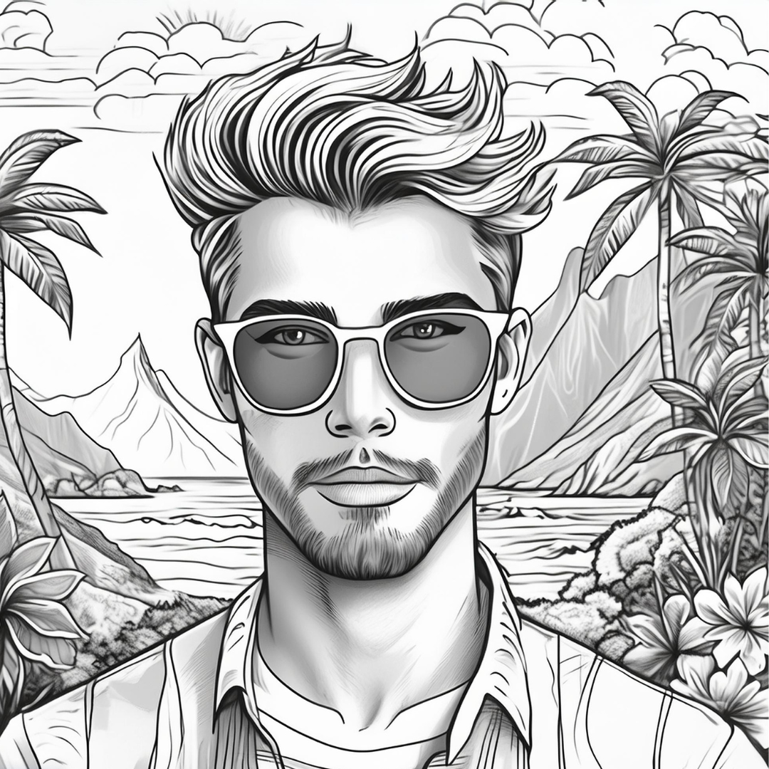 summer vibes guy in the tropics coloring page