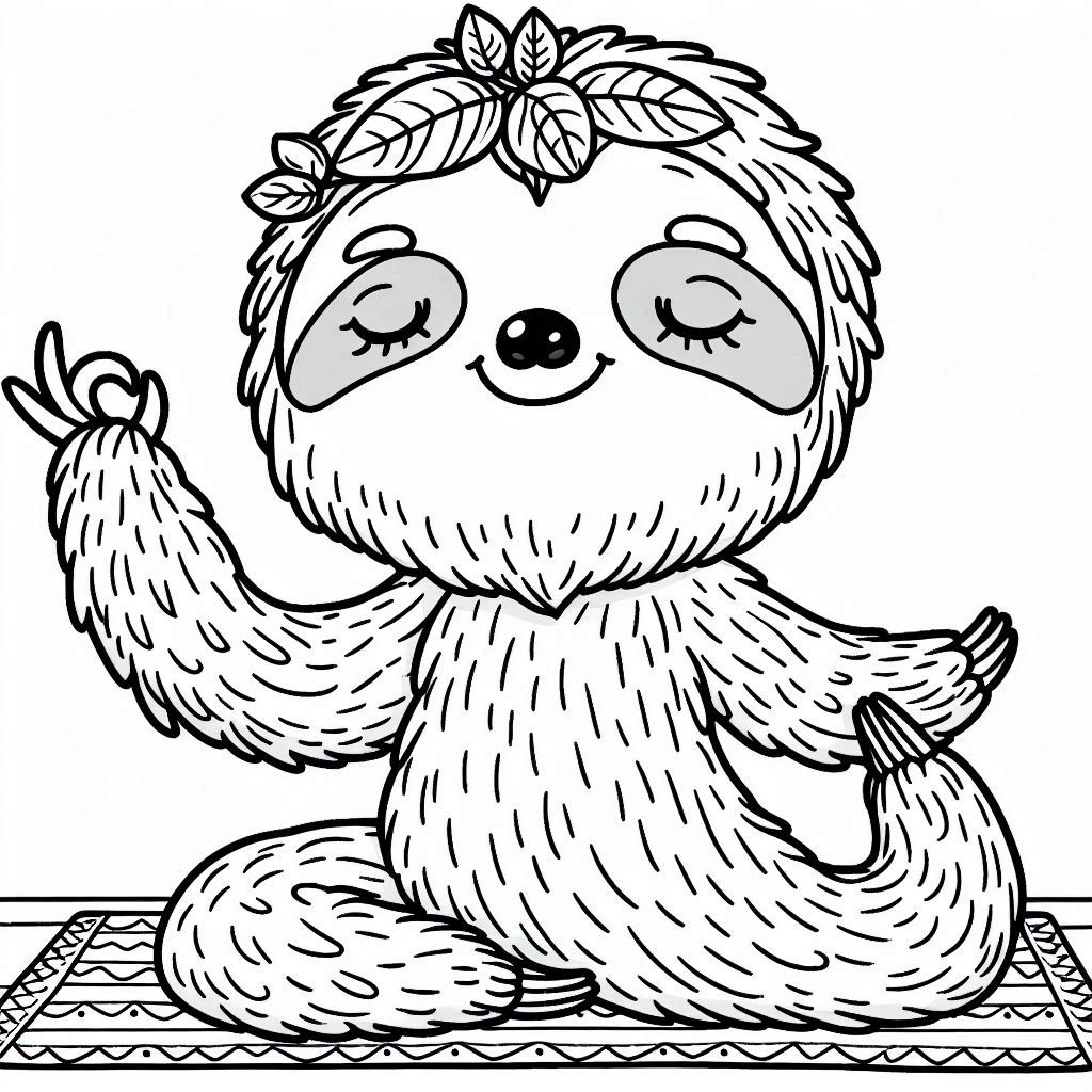 sloth doing yoga cute coloring page