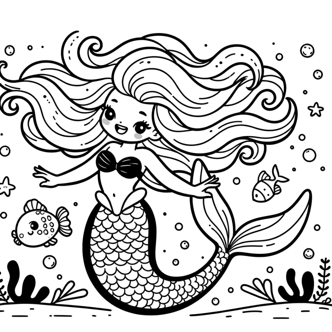mermaid free coloring page