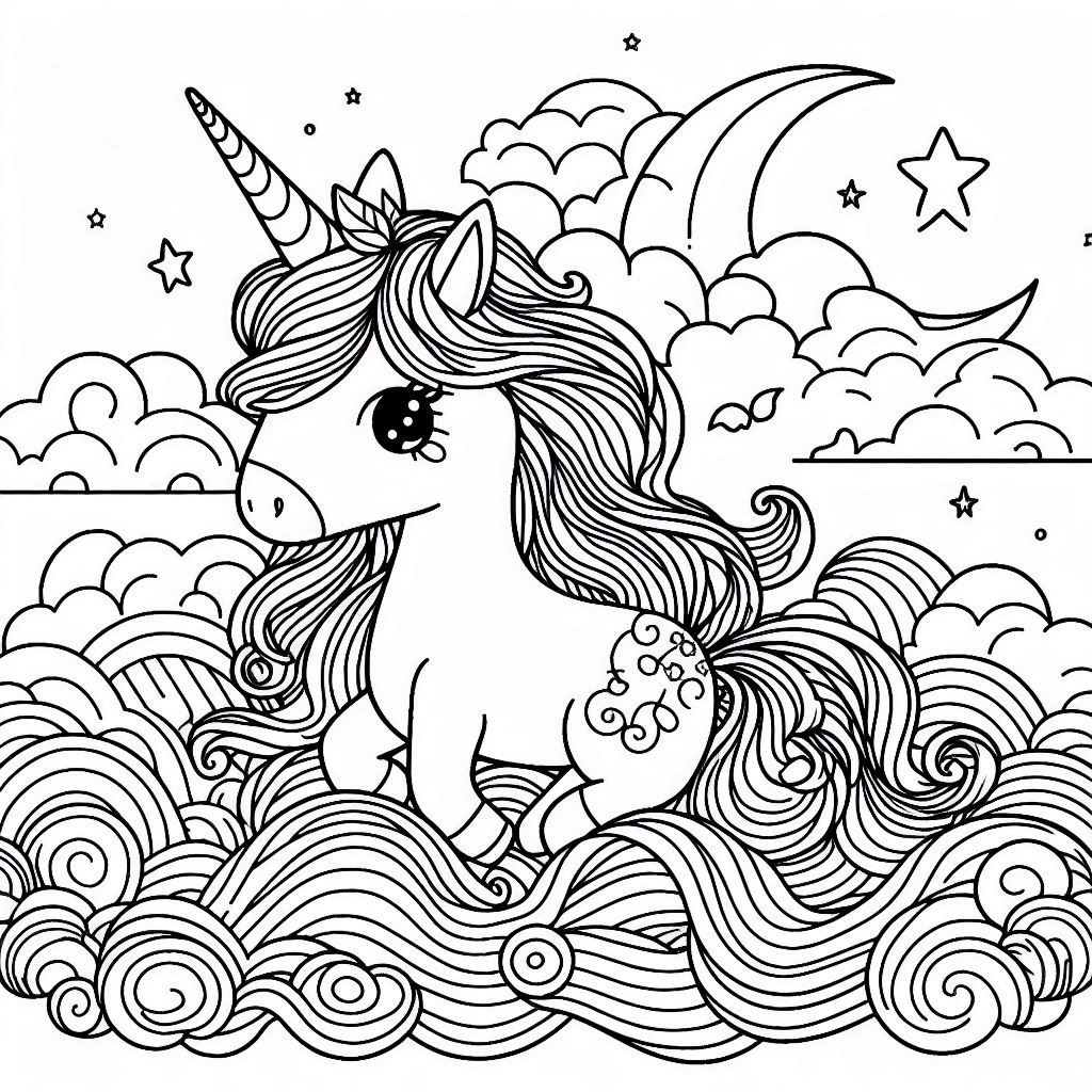 moon unicorn coloring page free printable