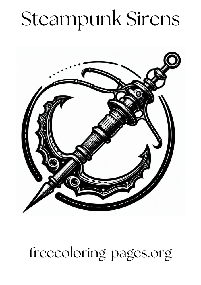 free printable coloring page of a steampunk weapon