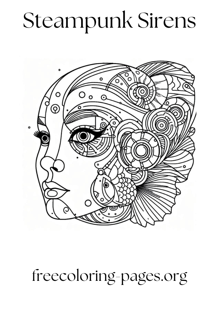 steampunk sirens free coloring page printable