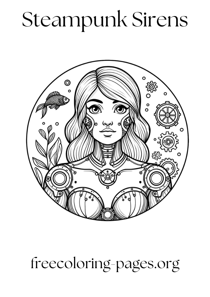 steampunk sirens free coloring page printable