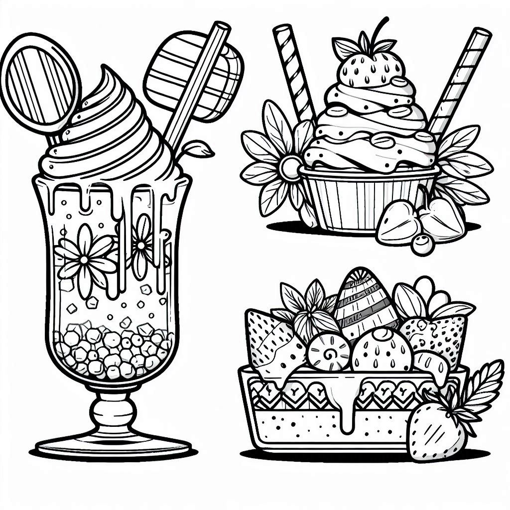 summer dessert coloring page free printable, food art