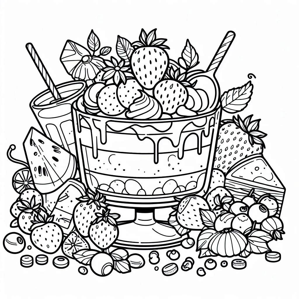 summer dessert coloring page free printable, food art