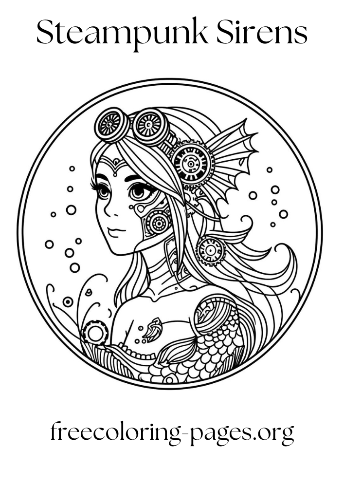 steampunk sirens free coloring page printable