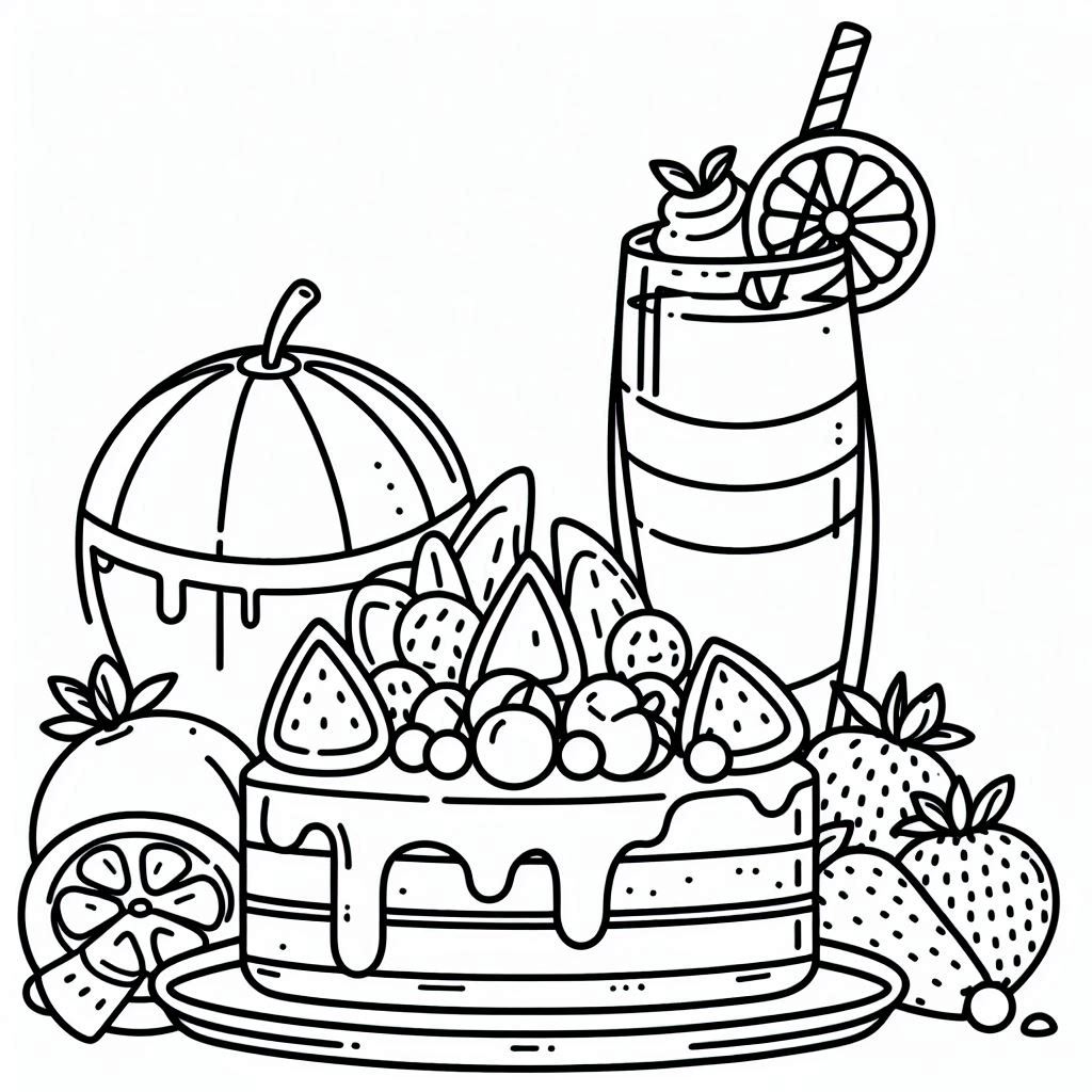 summer dessert coloring page free printable, food art