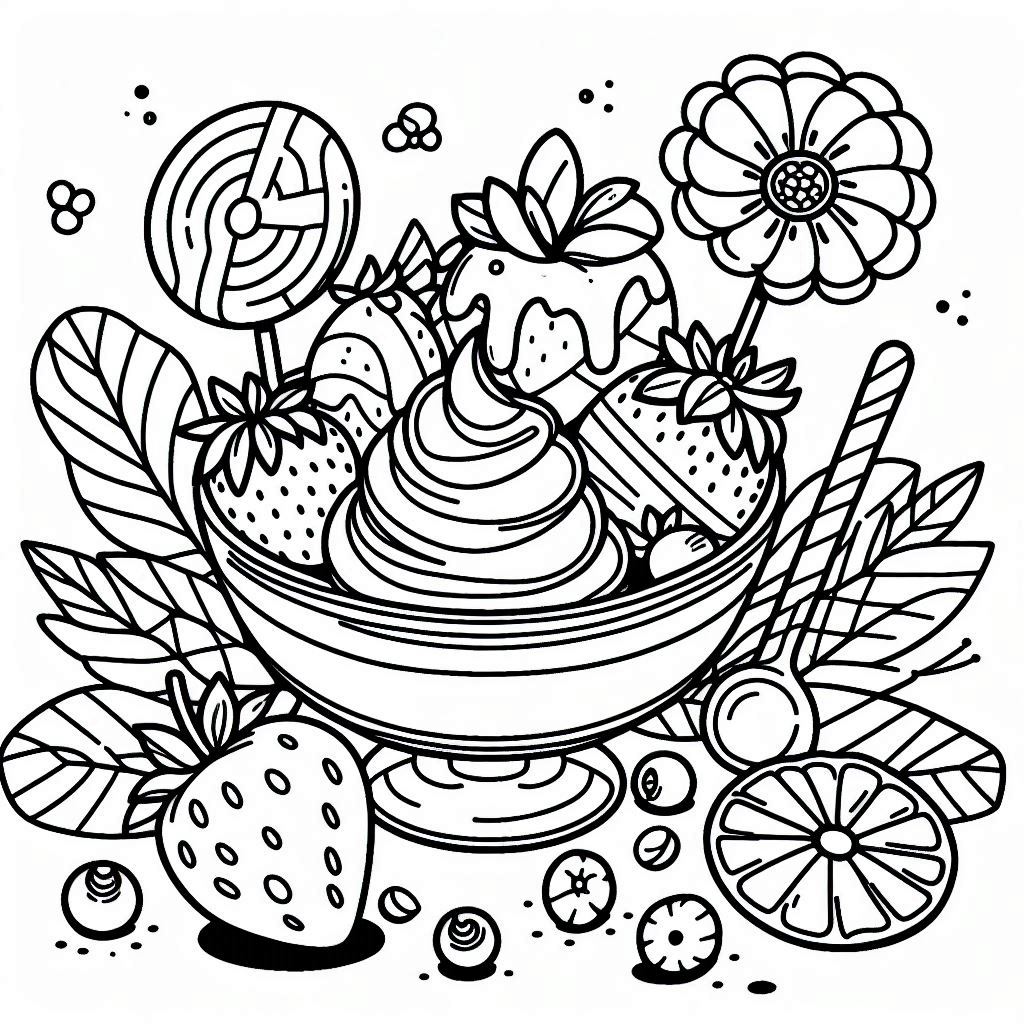 summer dessert coloring page free printable, food art