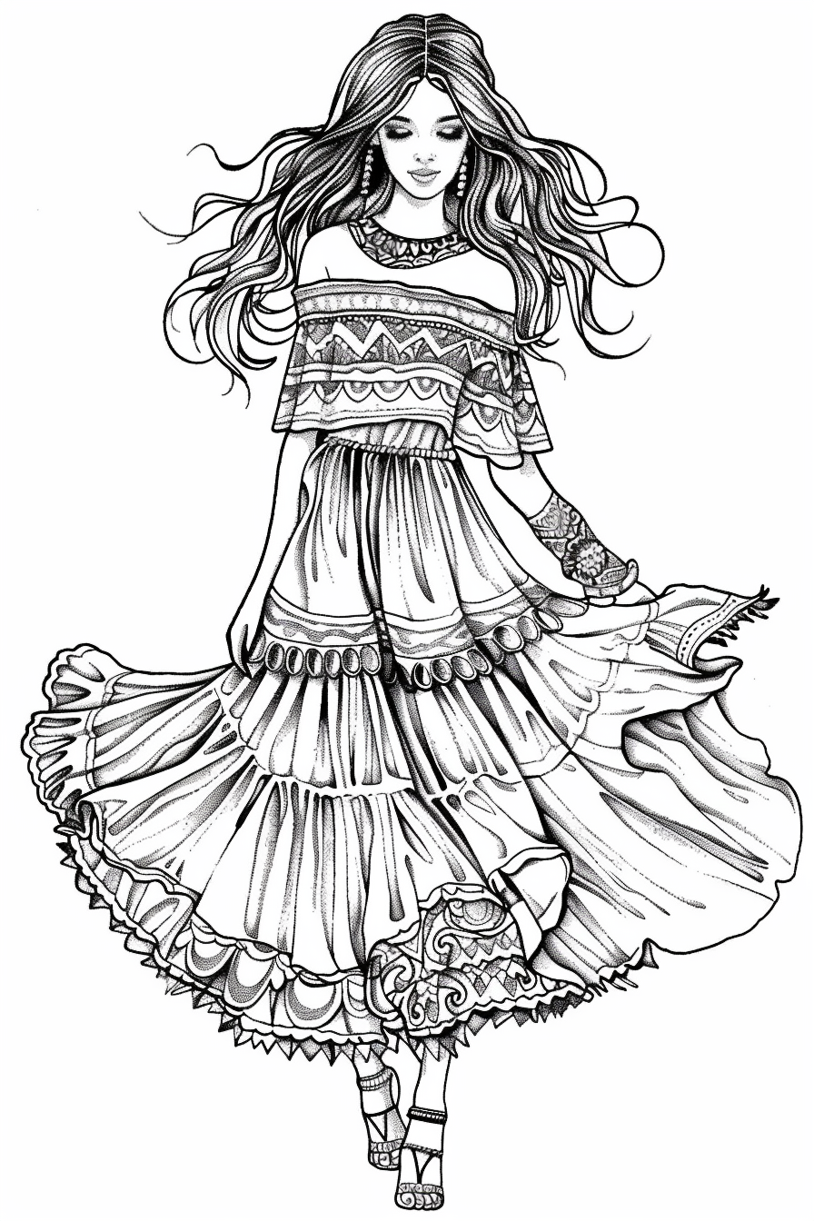 coloring page of aesthetic boho dress to impress printable free