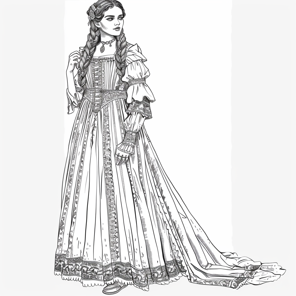 coloring page of aesthetic tudor dress to impress printable free