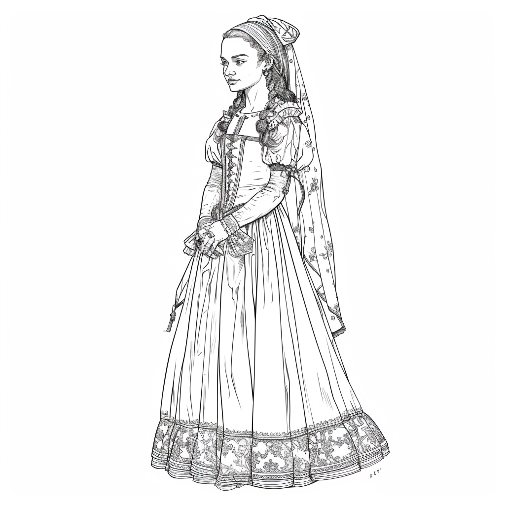 coloring page of aesthetic tudor dress to impress printable free