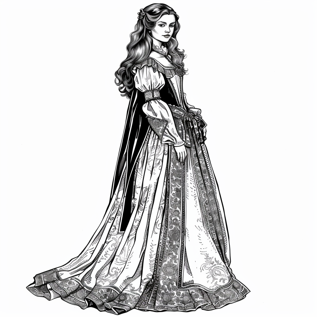 coloring page of aesthetic tudor dress to impress printable free