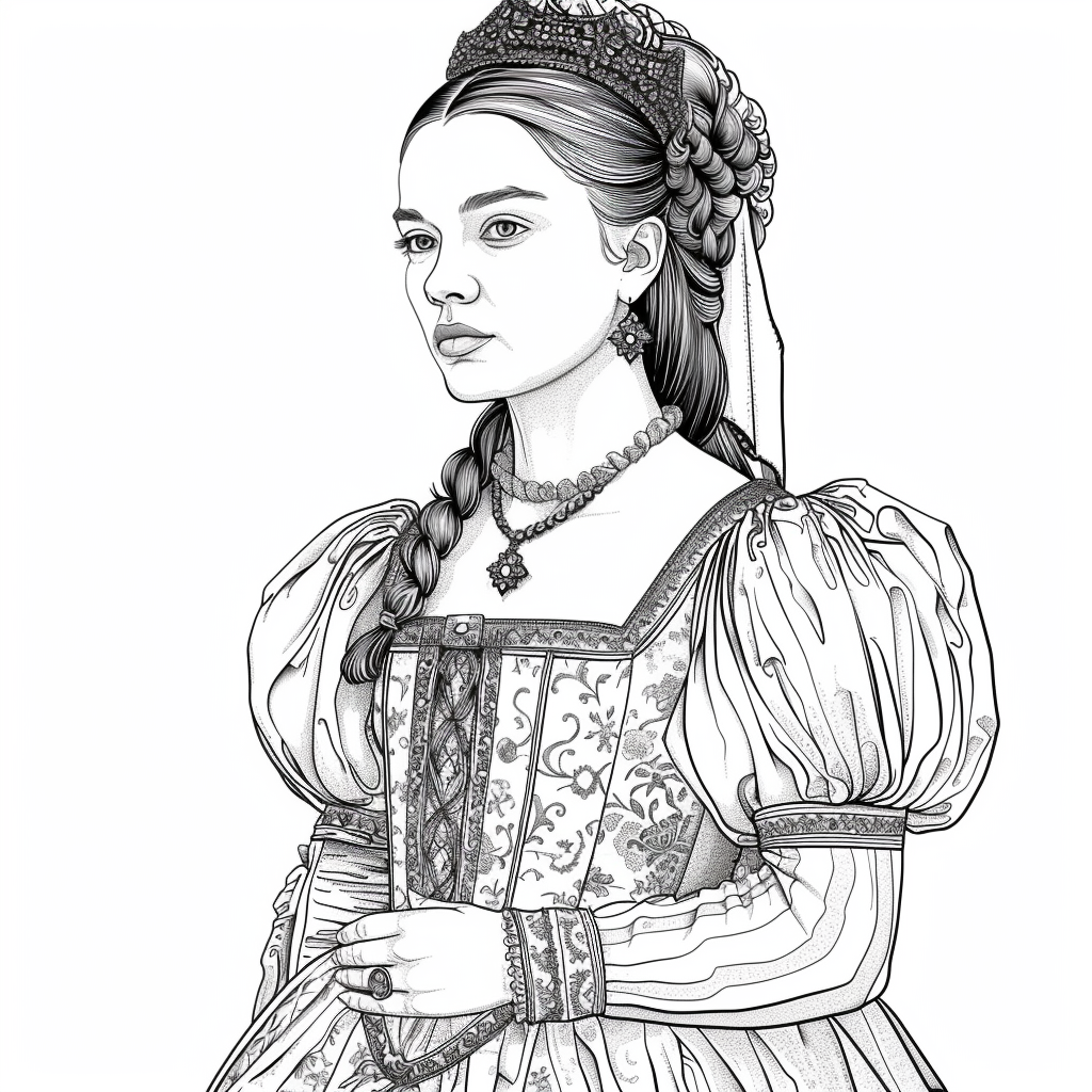 coloring page of aesthetic tudor dress to impress printable free