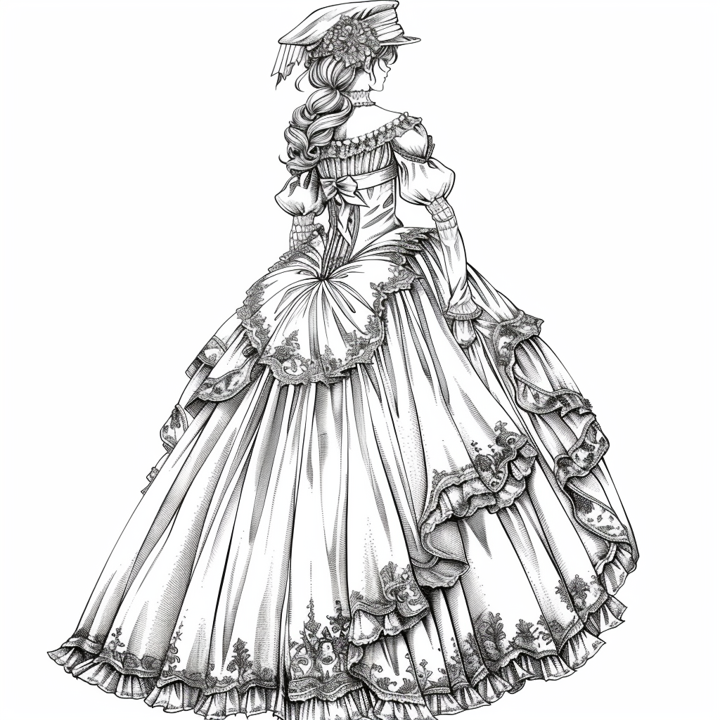 coloring page of aesthetic tudor dress to impress printable free