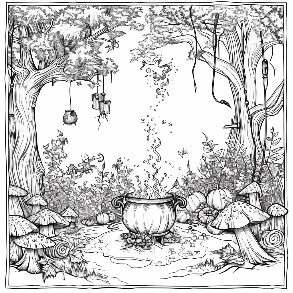 magical witch forest free printable coloring page