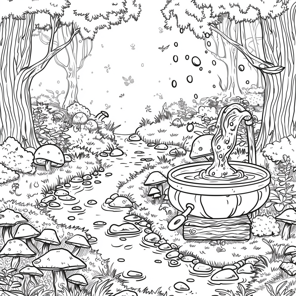 magical witch forest free printable coloring page