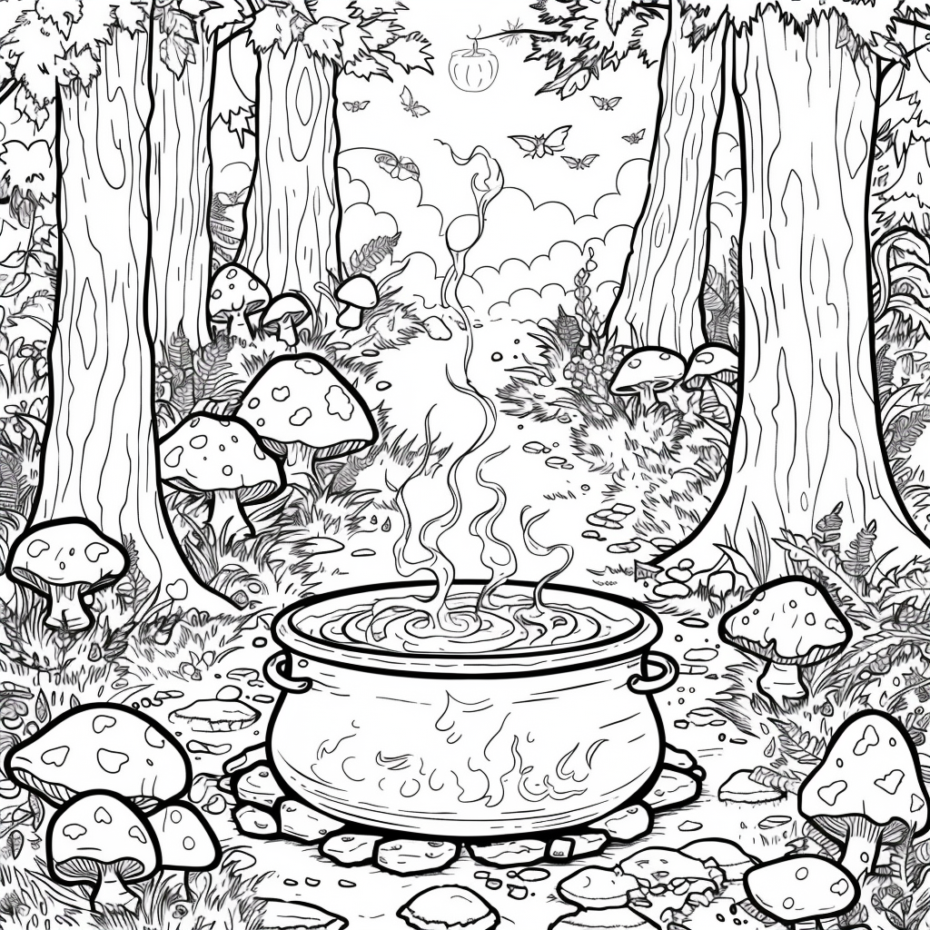 magical witch forest free printable coloring page