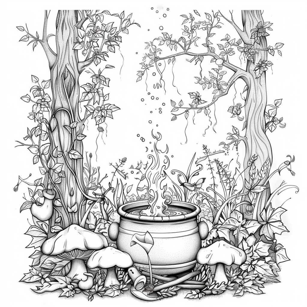 magical witch forest free printable coloring page