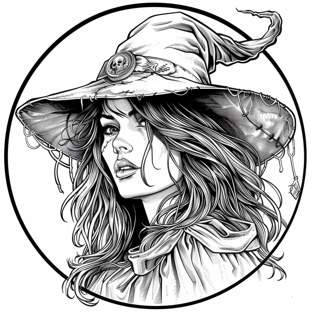 fantasy witch coloring page free printable