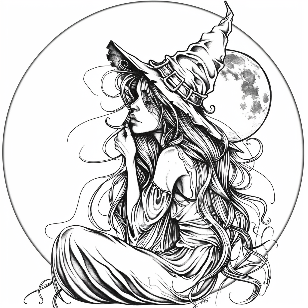 fantasy witch coloring page free printable