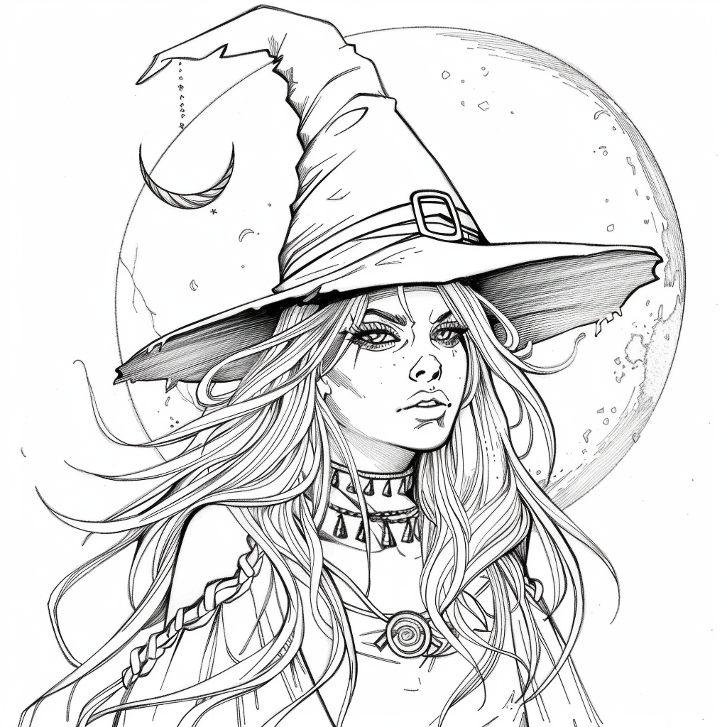 fantasy witch coloring page free printable