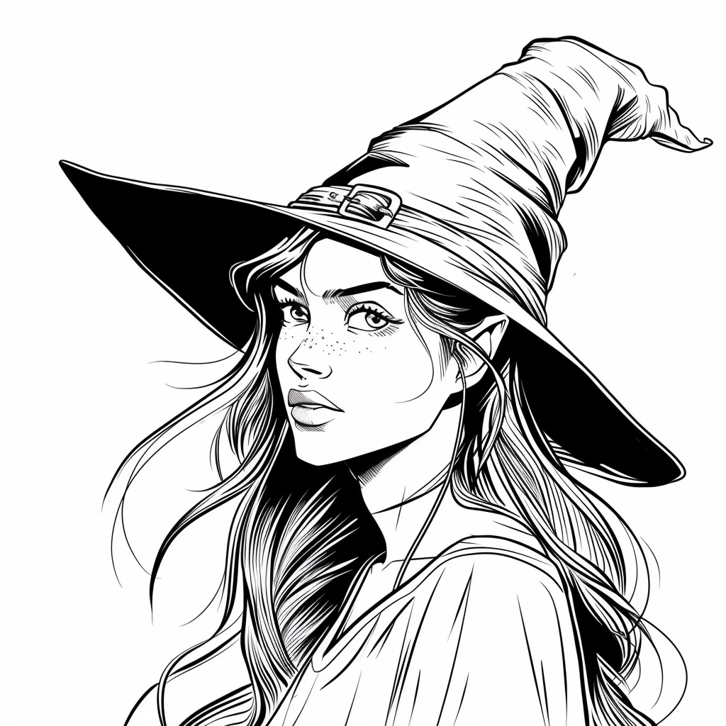 fantasy witch coloring page free printable