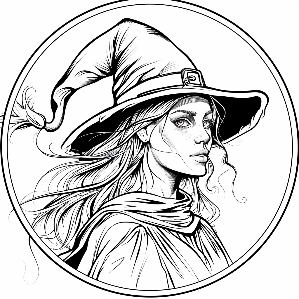 fantasy witch coloring page free printable